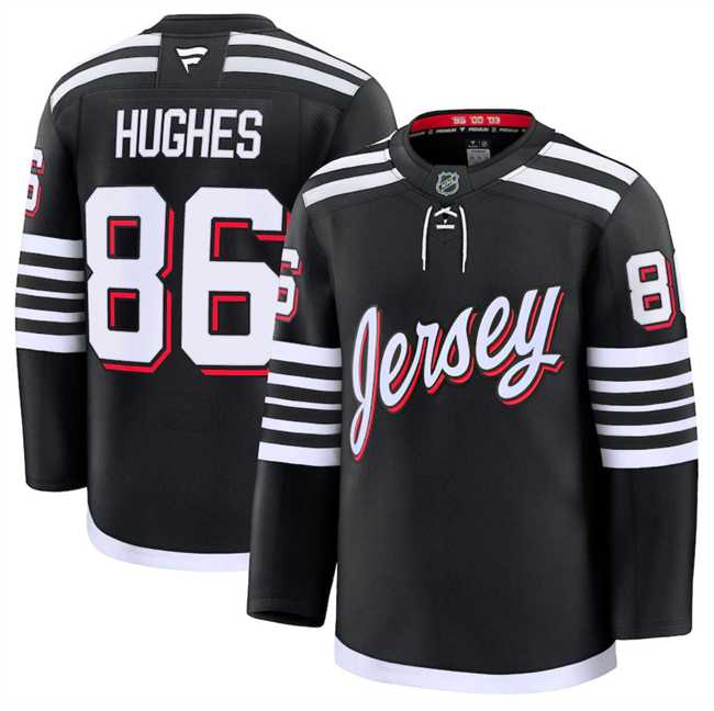 Men%27s New Jersey Devils #86 Jack Hughes Black 2024-25 Alternate Stitched Hockey Jersey Dzhi